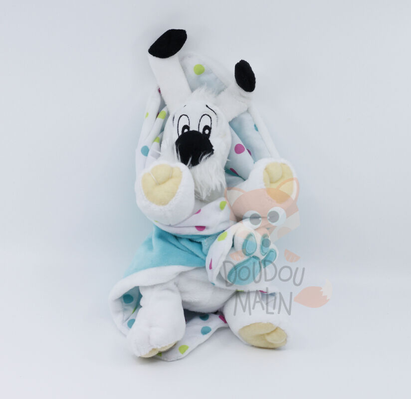  - idéfix chien - peluche couverture vert blanc 25 cm 